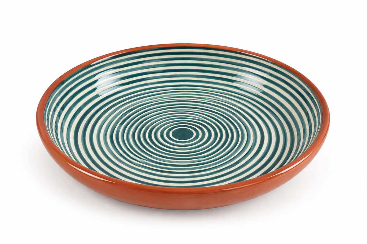 Grand plat teal – Collection RAYURE – Céramique - Plats & coupelles