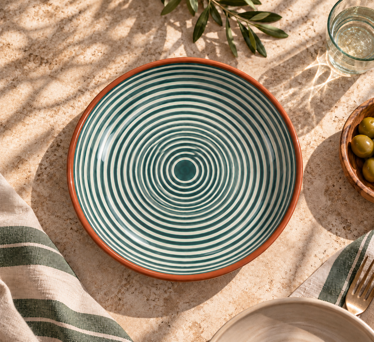 Grand plat teal – Collection RAYURE – Céramique - Plats & coupelles – vue 3